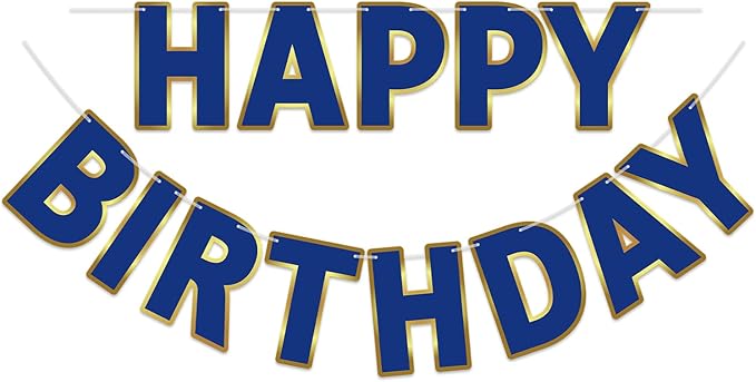 Happy Birthday Banner - 9ft Pre-Strung Happy Birthday Sign for Women, Men, Girls, Boys - No DIY Birthday Decorations & Party Supplies(Navy Blue)