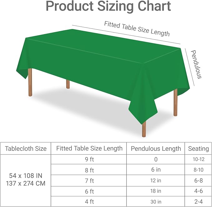 MRJ 12 Packs Green Plastic Tablecloths 54x108 Inch, Disposable Rectangle Table Cover for St. Patrick's Day Christmas Outdoor Parties