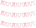 Haooryx Pre-Strung Pink Bow Garland Banner - 3pcs Coquette Bow Pink Ribbon Hanging Banner Garland for Girls Birthday Bridal Shower Wedding Bachelorette Party Decoration Home Wall Photo Props Supply