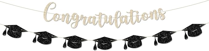 Congratulations Banner - 9 ft Pre-Strung Graduation Banner, Graduation Party Decorations & Decor for Elementary, 5th Grade, 8th Grade, High School, College, Congrats Grad Sign