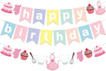 Zwiebeco Baking Happy Birthday Party Decoration Colorful Pink Banner Hanging Paper Garland Bunting Sign for Kids Girls Bake Themed Accessories Supplies