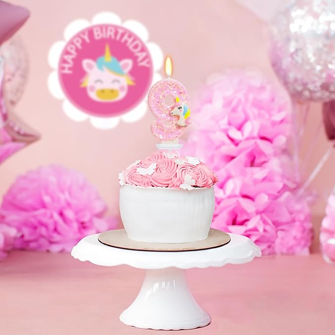 Birthday Candles - Number 9 Candle, 9th Birthday Decorations for Girl, Pink Unicorn Candles for Cake Topper, Cartoon Theme Party Supplies