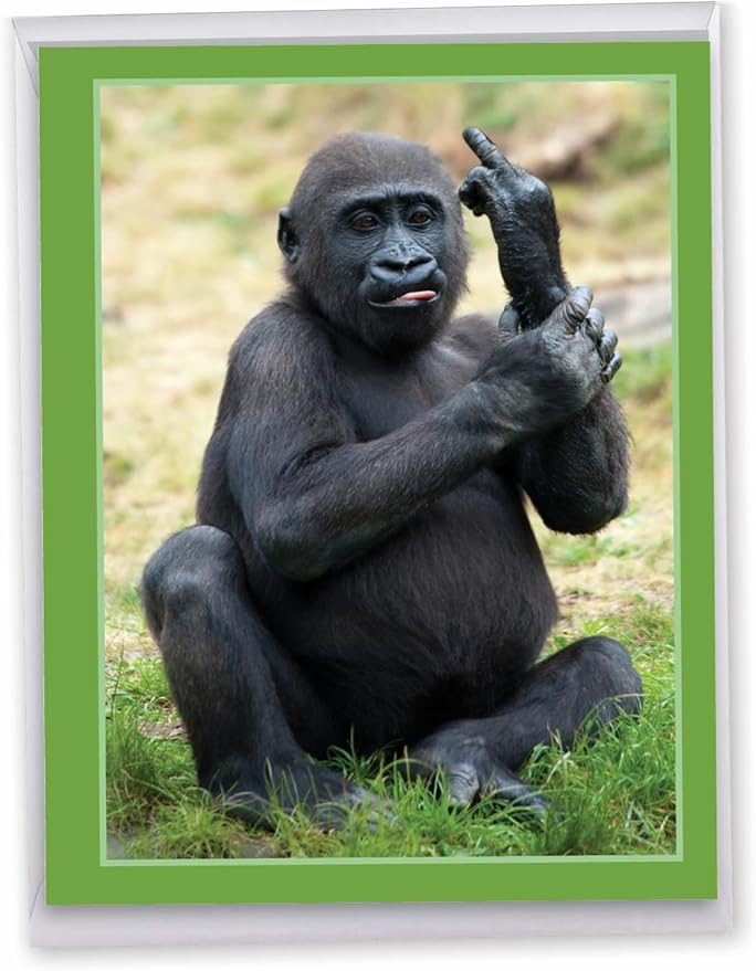 NobleWorks - Hilarious Happy Birthday Card with Envelope (8.5 x 11 Inch) - Funny Animal Greeting Card From All Of Us - Flipping Monkey - Gorilla J9516FBDG-US