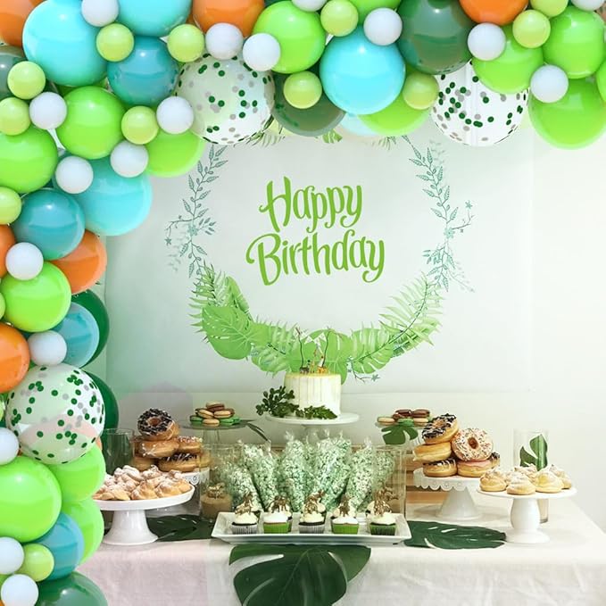 XIRUISHEN 118 Pieces Tropical Forest Balloon Arch Garland Kit, Green Confetti Balloons Hawaiian Theme Graduation Anniversary Party Celebration Birthday Party Wedding Decorations