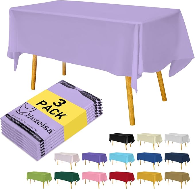 Plastic Lavender Tablecloths 3 Pack Mauve Disposable Table Covers 54" x 108" Lilac PEVA Table Cloths for Parties Bridal Shower Engagement Wedding Birthday Banquet
