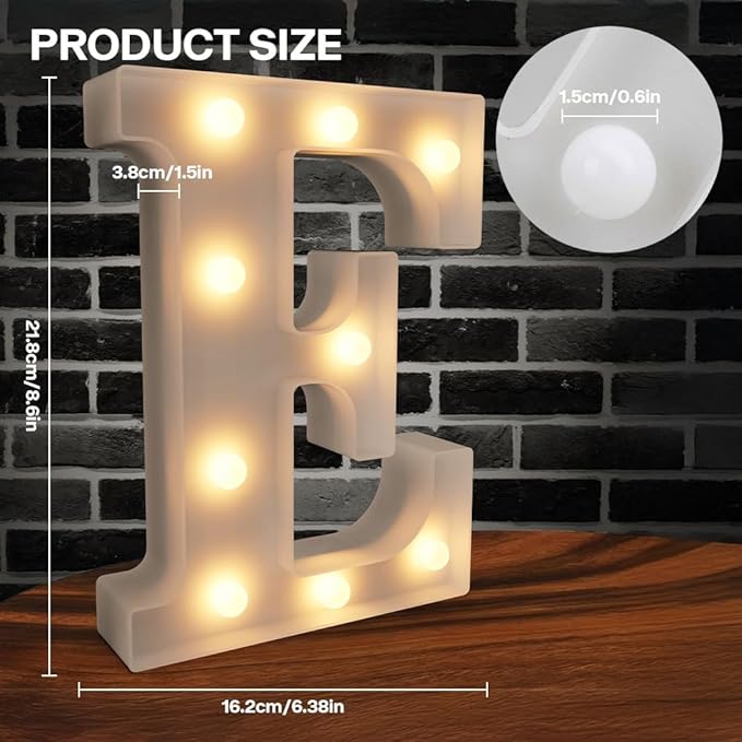 Marquee Light up Letters - 26 Alphabet Battery Powered LED Lights, Night Light White Plastic for Engagement Party Wedding Baby Shower Birthday, Wall Decor (Letter E)
