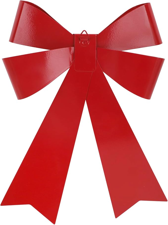 SIQITECHNO Metal Christmas Red Bow Wall Decoration Hanging Xmas Red Bow for Wreath Christmas Tree Topper Ornaments Outdoor Indoor Christmas Decorations for Party Front Door Porch Home