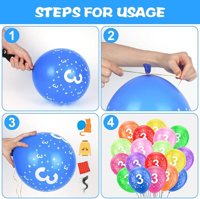 Ainiv 3rd Birthday Balloons 18PCS, 12inch Numbers Printed Latex Party Balloons, 3rd Anniversary Party Supplies Balloons, Numbers Balloons Decorations for Girls Boys 3 Year Old Birthday Party