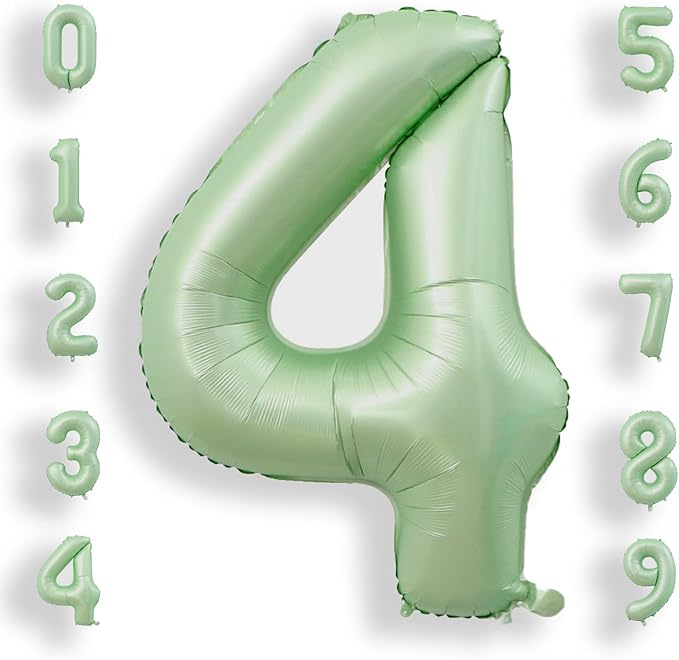 AULE 40 Inch Large 4 Balloon Numbers Sage Green, Big Foil Number Balloons, Giant Helium Happy Birthday Party Decorations for Man and Women, Huge Mylar Anniversary Party Supplies