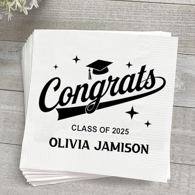 Personalized Graduation Party Disposable Napkins, Custom Grad Party Decor, Class Of 2025, Congratulations Grad, Gifts For Graduations Parties Style 7