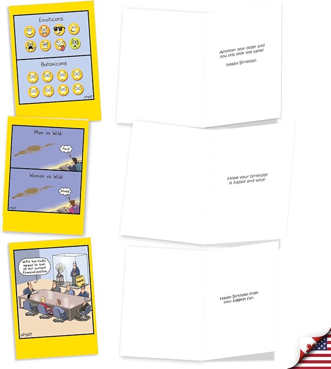 NobleWorks 20 Assorted Box Set Funny Birthday Greeting Cards w/5 x 7 Inch Envelopes (10 Designs, 2 Each) Bday Whyatt's Wide World AC9177BDG-B2x10