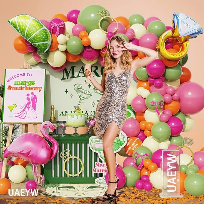 Margs And Matrimony Bachelorette Party Decorations 148Pcs Margarita Tropical Balloon Arch Garland Kit Lime Lemon Diamond Ring Flamingo Balloons Martini Birthday Mexican Fiesta Wedding Bach Decor