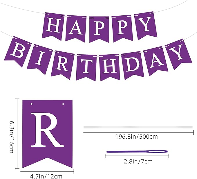 Purple Happy Birthday Banner Sign Happy Birthday Bunting Banner Garland for Kids Girl Woman Birthday Tea Party Decorations Bunting Flag Birthday Party Supplies
