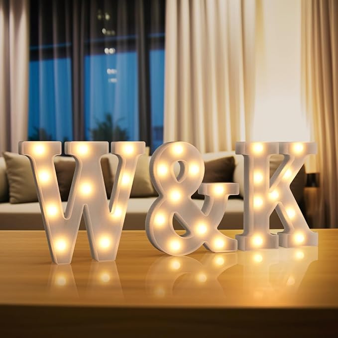 Light Up Letters Marquee, 26 Alphabet LED Lights, Night Light Mini Marquee, White Plastic Letters for Engagement Party Wedding Baby Shower Birthday