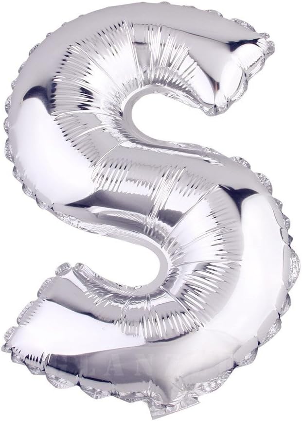 Glanzzeit 16 Inch Silver Foil Balloons Letters A to Z Numbers 0 to 9 for Prom Wedding Birthday Party Decor (Letter S)