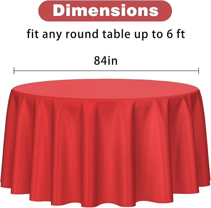Kopokita 2 Pack Red Round Disposable Plastic Tablecloths 84 inch Party Table Covers