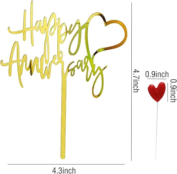Happy Anniversary Cake Topper Happy Anniversary Cake Decorations for Party Decorations (one gold heart)
