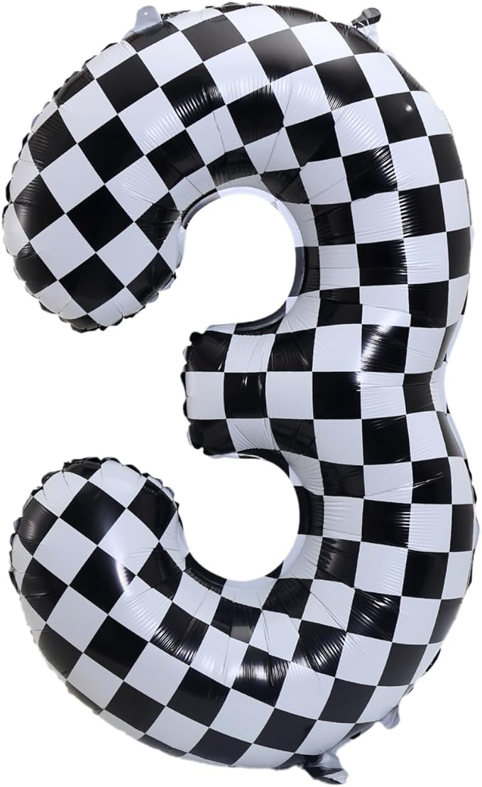 40 Inch Large Foil Helium Number Balloon Birthday Wedding Party 0-9 (Checkered, 3)