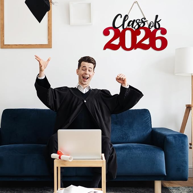 Class of 2026 Wooden Sign Graduation Decorations - Red 2026 Grad Photo Booth Prop & Party Decor