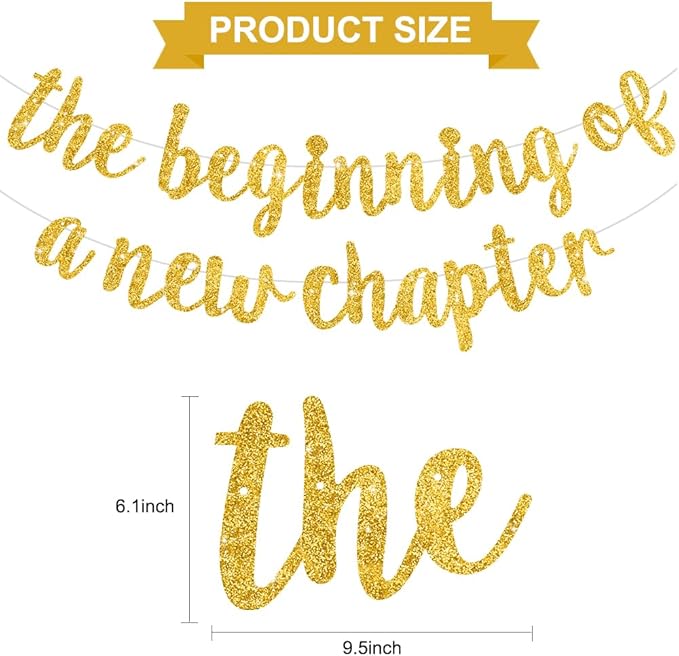BEISHIDA Glitter Gold The Beginning of A New Chapter Banner, Farewell party decorations,Graduation Sign 2026 Banner,Happy retirement Supplies,Going away party Sign Garland,Graduation banner