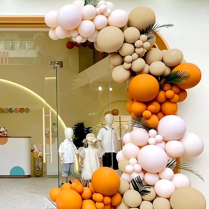Fall Balloon Garland Arch Kit, 160Pcs Boho Burnt Orange Pastel Brown Pale Orange Balloons for Birthday, Baby Bridal Shower, Wedding Party Decorations