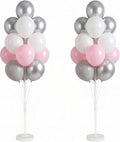 2 Set Balloon Stand Kit with Metallic Silver Pearl Light Balloons Column Kit for Floor&Table Backdrop Decor for Theme,Gender Reveal Party Weddind,Bridal Shower Birthday Graduation
