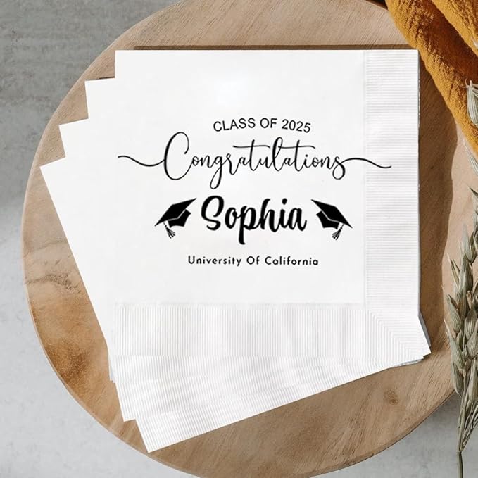 Personalized Graduation Party Disposable Napkins, Custom Grad Party Decor, Class Of 2025, Congratulations Grad, Gifts For Graduations Parties Style 1