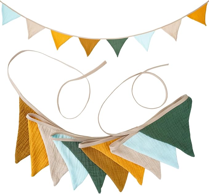 Bunting Banner Triangle Flags Fabric, Garland Bunting Flag Banners for Birthday Wedding Shower Party Supplies Classroom Nursery Playroom Decor(Brown yellow)