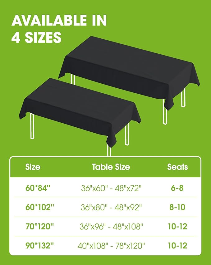 Pureegg Rectangle Table Cloth 60" x 84" – Durable Polyester Tablecloth Offers Reusable & Washable Protection, Ideal for Outdoor Party, Picnic, Wedding, Banquet and Birthday, 3 Pack, Black