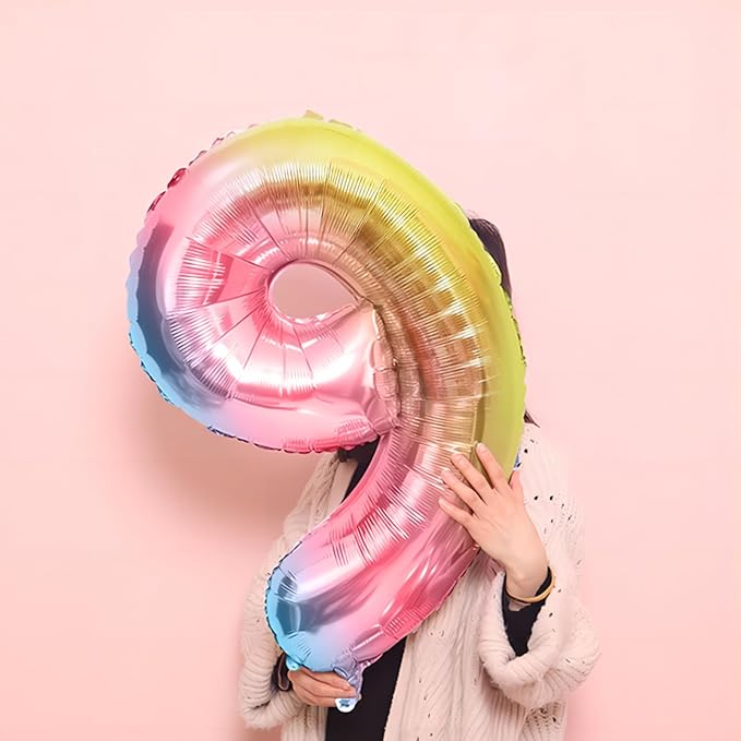 Rainbow Number Balloons Birthday Balloons - Giant Number 9 Balloon 40 inch, Numbers Balloon Birthday Decorations, Rainbow Party Supplies for Baby Shower