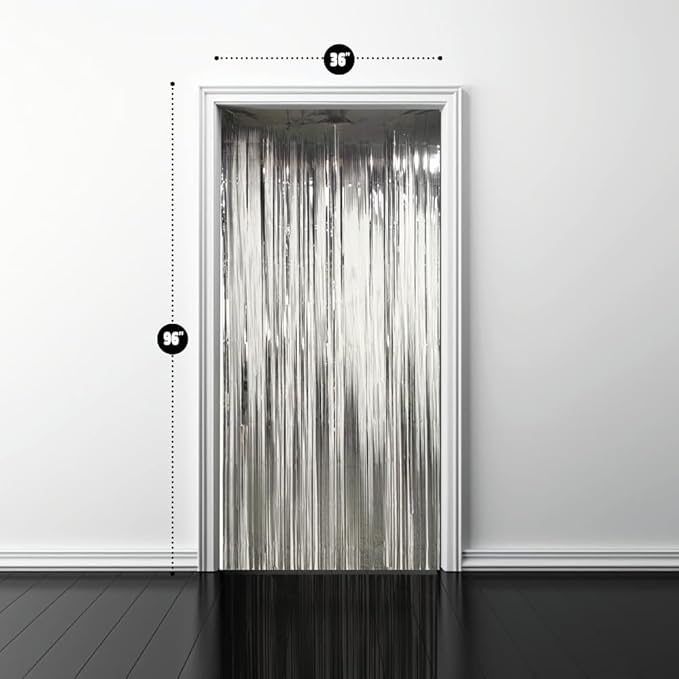 Pack of 2 Silver Foil Fringe Curtains – Silver Tinsel Backdrop for Photo Booth, Birthday, Wedding, Baby Shower, Bachelorette, Christmas & Holiday Party Decorations