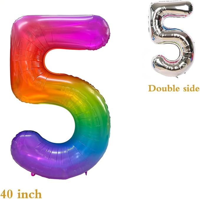 Rainbow Number 5 Balloon 40 Inch Rainbow 5 Balloon Giant Helium Foil Number 0 to 9 Balloons Birthday Wedding Party Digital Decorations Number 5