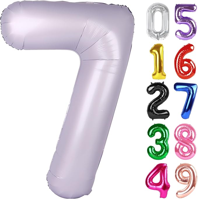 Lilac Number 7 Balloon 40 Inch, 7th Birthday Party Decorations for Children, Giant 7 Foil Balloon for Party Supplies