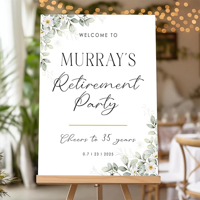 Custom Modern Retirement Party Welcome Sign, Minimal Retirement Celebration Yard Sign, Greenery Retired Party Decor, Customizable Name & Date - Multiple Sizes
