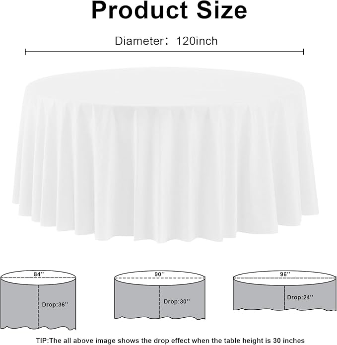 6 Pack Premium White Plastic Table Cloth -120 Inch Round Tablecloth, Disposable Tablecloth Plastic Table Cover for Parties (6, White, 120" Round)