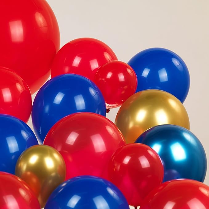 Kozee Red Blue Gold Balloon garland arch Kit 130 PCS chrome blue with foil Star diy long balloons for kid video game Cartoon Hedgehog theme birthday superhero gamer party decorations
