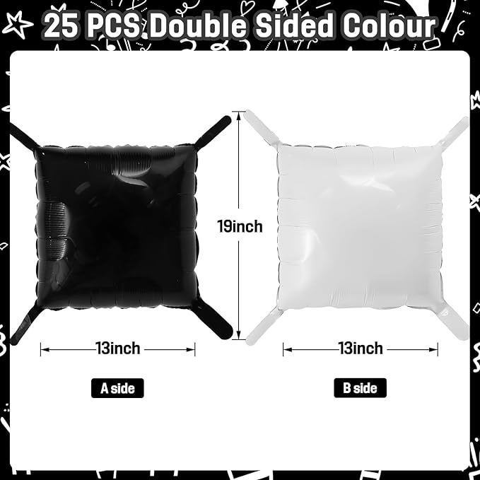 Black and White Square Foil Balloons Wall, Double Sided Chrome Black White Balloons Tunnel Arch Kit Backdrop for Checkerboard Racing Themed Birthday Graduation Wedding Party Decorations