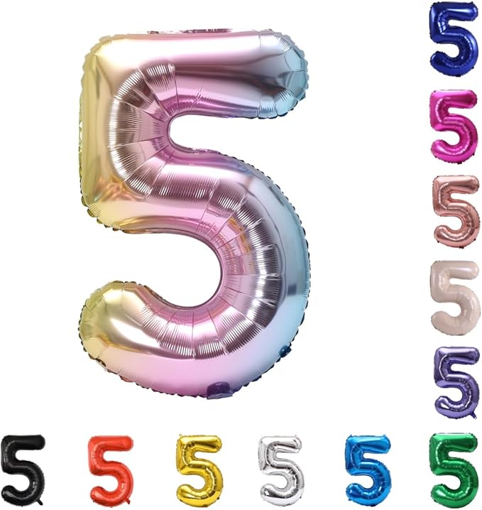 YPSelected 32 Inch Large Foil Helium Number Balloon Birthday Wedding Party 0-9 (Rainbow, 5)