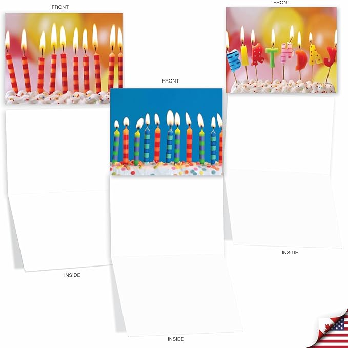 The Best Card Company - 10 Happy Birthday Note Cards Blank - Assorted Bulk Notecards, Cute Boxed Set (4 x 5.12 Inch) - Birthday Candles M6555BDB