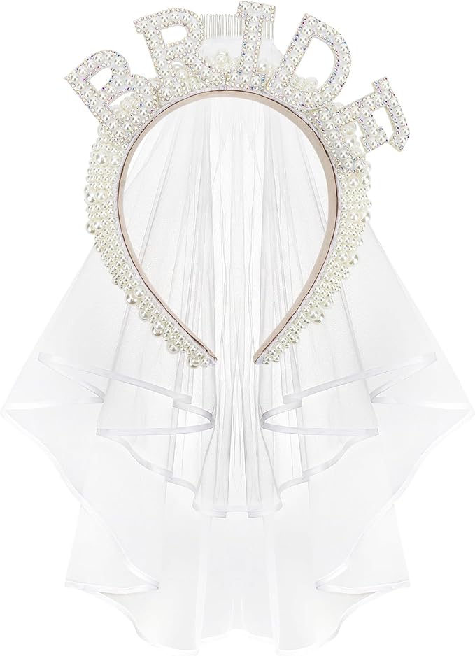 Jaciya Pearl Bride Headband with Veil