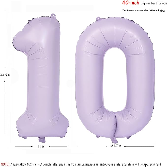 40 In Matte Purple Number Balloons Helium Foil Mylar Balloon Birthday Party banquet Decoration Digital 10