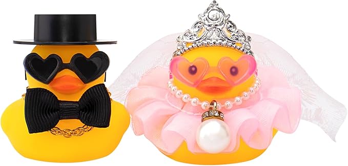 wonuu Pair Set of 2 Wedding Rubber Ducks, Bride Groom Duckies Marriage Rubber Duck Mini Couple Ducky for Ceremony Gift Souvenir Marry Blessings Elegant Heartwarming Present, Pink