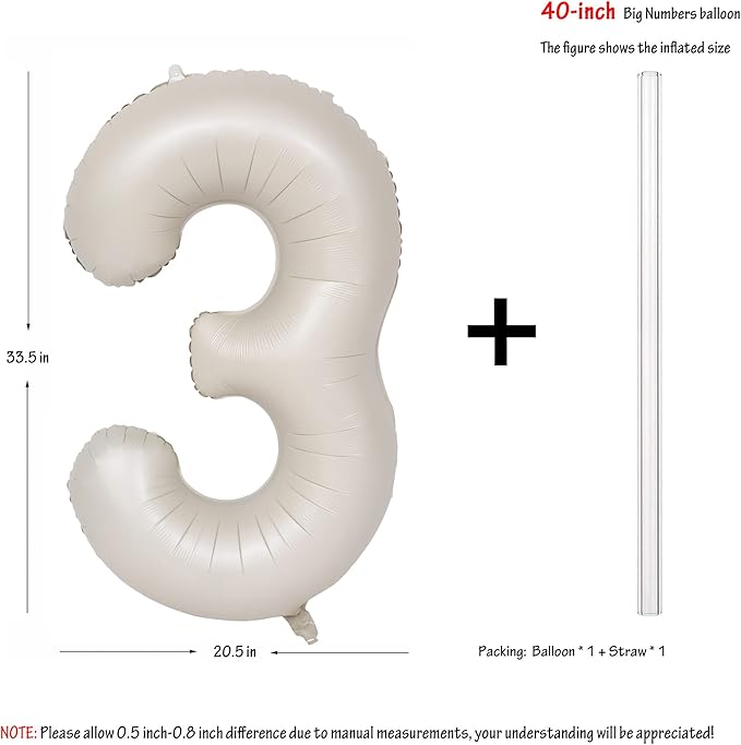 40 In Cream white Number Balloons Helium Foil Mylar Balloon Birthday Party banquet Decoration Digital 3