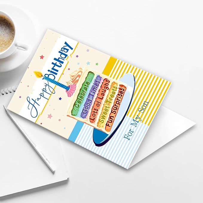 Happy Birthday Card for Son,Son Birthday Gifts from Dad Mom,Thick Card Stock with Premium Envelope 5.3in x 8in