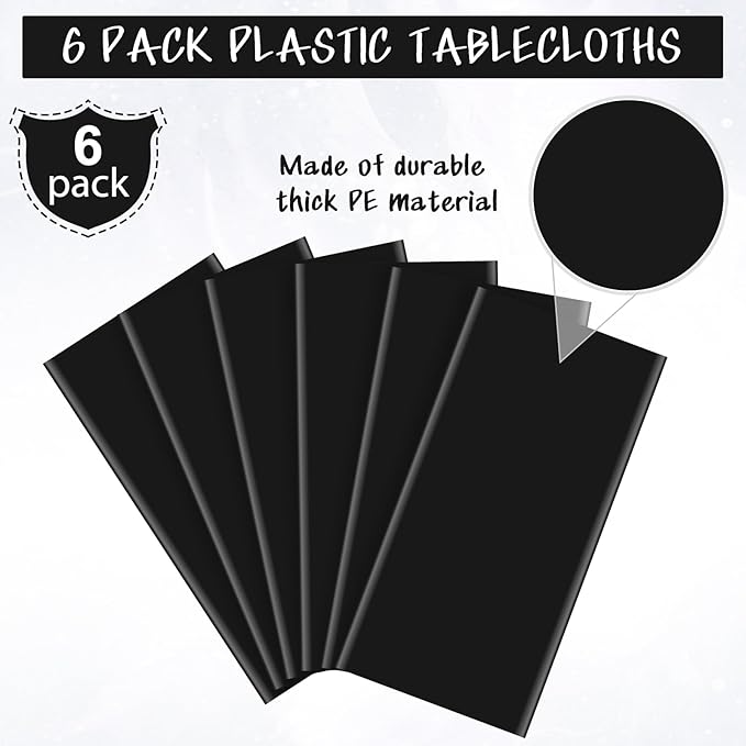 6Pcs Black Rectangle Tablecloth,Disposable Plastic Table Cloth,Waterproof Black Table Cover for Graduation Birthdays Weddings Anniversary Party Decorations,54 x 108 Inch