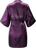 EPLAZA Women's One Size Silver Rhinestones Bride Bridesmaid Short Satin Robes for Wedding Party Getting Ready