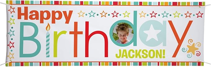 Let's Make Memories Personalized Birthday Banner - Kids Party Decorations - Custom Happy Birthday Banner - Indoor/Outdoor Vinyl - Any Text and Photo - Red Multi - 6ft