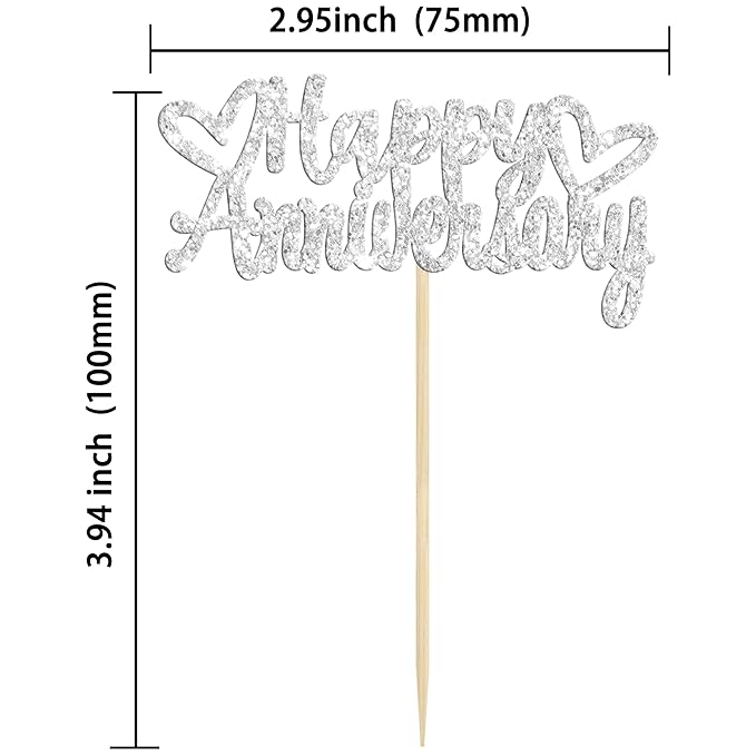 Gyufise 24Pcs Glitter Happy Anniversary Cupcake Toppers Anniversary Party Supplies Cake Decoration Wedding Celebration Party Decoration Supplies Silver