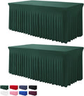 Table Skirts for Rectangle Tables 6ft - 2 Pack One-Piece Hunter Green Tablecloths and Skirt, Wrinkle Resistant Ruffles Elastic Cover for Banquets, Weddings, Events, Parties