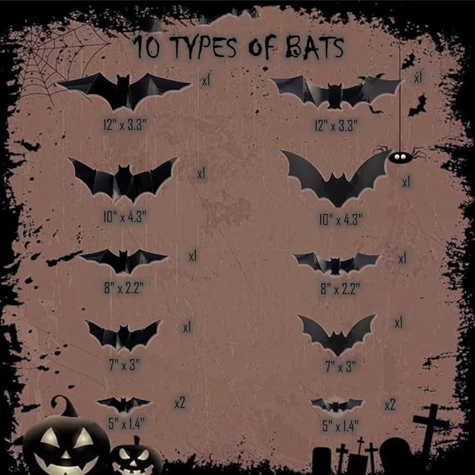 2025 New Halloween 3D Lighted Bats, LED Purple Lighted 3D Bats Halloween Decoration, Upgrade LED Glowing Bat Group Hanging Wall Luminous Glow Clings Multipack (24Pcs Black)